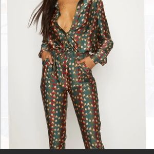 Prettylittlething Green Chevron Shirt and Pants